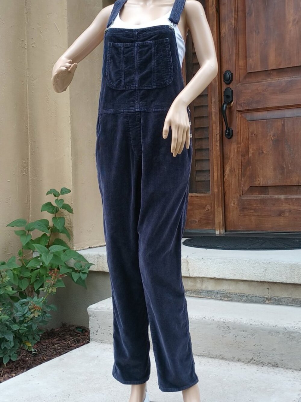 Stretch Corduroy Overalls w/Adjustable Straps by Haikure, S, distressed indigo